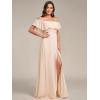 imageEverPretty Womens Elegant Off The Shoulder Side Split High Waist Flowy Chiffon Maxi Bridesmaid Dress 00968Blush