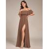 imageEverPretty Womens Elegant Off The Shoulder Side Split High Waist Flowy Chiffon Maxi Bridesmaid Dress 00968Brown