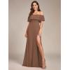 imageEverPretty Womens Elegant Off The Shoulder Side Split High Waist Flowy Chiffon Maxi Bridesmaid Dress 00968Brown