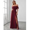imageEverPretty Womens Elegant Off The Shoulder Side Split High Waist Flowy Chiffon Maxi Bridesmaid Dress 00968Burgundy