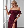 imageEverPretty Womens Elegant Off The Shoulder Side Split High Waist Flowy Chiffon Maxi Bridesmaid Dress 00968Burgundy