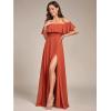 imageEverPretty Womens Elegant Off The Shoulder Side Split High Waist Flowy Chiffon Maxi Bridesmaid Dress 00968Burnt Orange