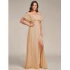 imageEverPretty Womens Elegant Off The Shoulder Side Split High Waist Flowy Chiffon Maxi Bridesmaid Dress 00968Champagne