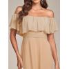 imageEverPretty Womens Elegant Off The Shoulder Side Split High Waist Flowy Chiffon Maxi Bridesmaid Dress 00968Champagne