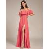 imageEverPretty Womens Elegant Off The Shoulder Side Split High Waist Flowy Chiffon Maxi Bridesmaid Dress 00968Coral