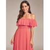 imageEverPretty Womens Elegant Off The Shoulder Side Split High Waist Flowy Chiffon Maxi Bridesmaid Dress 00968Coral