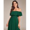 imageEverPretty Womens Elegant Off The Shoulder Side Split High Waist Flowy Chiffon Maxi Bridesmaid Dress 00968Dark Green