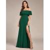 imageEverPretty Womens Elegant Off The Shoulder Side Split High Waist Flowy Chiffon Maxi Bridesmaid Dress 00968Dark Green