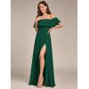 imageEverPretty Womens Elegant Off The Shoulder Side Split High Waist Flowy Chiffon Maxi Bridesmaid Dress 00968Dark Green