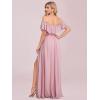 imageEverPretty Womens Elegant Off The Shoulder Side Split High Waist Flowy Chiffon Maxi Bridesmaid Dress 00968Dusty Pink