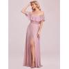 imageEverPretty Womens Elegant Off The Shoulder Side Split High Waist Flowy Chiffon Maxi Bridesmaid Dress 00968Dusty Pink