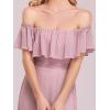imageEverPretty Womens Elegant Off The Shoulder Side Split High Waist Flowy Chiffon Maxi Bridesmaid Dress 00968Dusty Pink