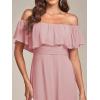 imageEverPretty Womens Elegant Off The Shoulder Side Split High Waist Flowy Chiffon Maxi Bridesmaid Dress 00968Dusty Rose