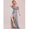 imageEverPretty Womens Elegant Off The Shoulder Side Split High Waist Flowy Chiffon Maxi Bridesmaid Dress 00968Gray