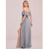 imageEverPretty Womens Elegant Off The Shoulder Side Split High Waist Flowy Chiffon Maxi Bridesmaid Dress 00968Gray