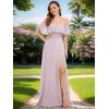 imageEverPretty Womens Elegant Off The Shoulder Side Split High Waist Flowy Chiffon Maxi Bridesmaid Dress 00968Lilac
