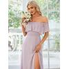 imageEverPretty Womens Elegant Off The Shoulder Side Split High Waist Flowy Chiffon Maxi Bridesmaid Dress 00968Lilac
