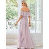 imageEverPretty Womens Elegant Off The Shoulder Side Split High Waist Flowy Chiffon Maxi Bridesmaid Dress 00968Lilac