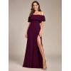 imageEverPretty Womens Elegant Off The Shoulder Side Split High Waist Flowy Chiffon Maxi Bridesmaid Dress 00968Mulberry