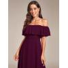 imageEverPretty Womens Elegant Off The Shoulder Side Split High Waist Flowy Chiffon Maxi Bridesmaid Dress 00968Mulberry