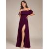 imageEverPretty Womens Elegant Off The Shoulder Side Split High Waist Flowy Chiffon Maxi Bridesmaid Dress 00968Mulberry