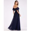 imageEverPretty Womens Elegant Off The Shoulder Side Split High Waist Flowy Chiffon Maxi Bridesmaid Dress 00968Navy
