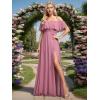 imageEverPretty Womens Elegant Off The Shoulder Side Split High Waist Flowy Chiffon Maxi Bridesmaid Dress 00968Orchid