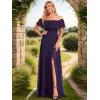 imageEverPretty Womens Elegant Off The Shoulder Side Split High Waist Flowy Chiffon Maxi Bridesmaid Dress 00968Purple