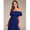 imageEverPretty Womens Elegant Off The Shoulder Side Split High Waist Flowy Chiffon Maxi Bridesmaid Dress 00968Royal Blue