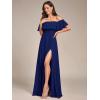 imageEverPretty Womens Elegant Off The Shoulder Side Split High Waist Flowy Chiffon Maxi Bridesmaid Dress 00968Royal Blue