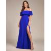 imageEverPretty Womens Elegant Off The Shoulder Side Split High Waist Flowy Chiffon Maxi Bridesmaid Dress 00968Sapphire Blue