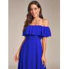imageEverPretty Womens Elegant Off The Shoulder Side Split High Waist Flowy Chiffon Maxi Bridesmaid Dress 00968Sapphire Blue