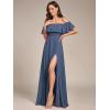 imageEverPretty Womens Elegant Off The Shoulder Side Split High Waist Flowy Chiffon Maxi Bridesmaid Dress 00968Stormy