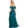 imageEverPretty Womens Elegant Off The Shoulder Side Split High Waist Flowy Chiffon Maxi Bridesmaid Dress 00968Teal