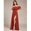 imageEverPretty Womens Elegant Off The Shoulder Side Split High Waist Flowy Chiffon Maxi Bridesmaid Dress 00968Vermilion