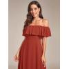 imageEverPretty Womens Elegant Off The Shoulder Side Split High Waist Flowy Chiffon Maxi Bridesmaid Dress 00968Vermilion