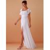 imageEverPretty Womens Elegant Off The Shoulder Side Split High Waist Flowy Chiffon Maxi Bridesmaid Dress 00968White