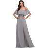 imageEverPretty Womens Elegant Off The Shoulder Side Split High Waist Flowy Chiffon Maxi Bridesmaid Dress 00968Gray