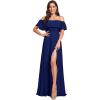 imageEverPretty Womens Elegant Off The Shoulder Side Split High Waist Flowy Chiffon Maxi Bridesmaid Dress 00968Royal Blue