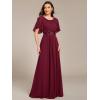 imageEverPretty Womens Classic Round Neck Pleated Short Sleeves Chiffon Appliques Floor Length A Line Evening Dresses 02960Burgundy