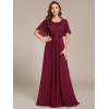 imageEverPretty Womens Classic Round Neck Pleated Short Sleeves Chiffon Appliques Floor Length A Line Evening Dresses 02960Burgundy