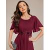 imageEverPretty Womens Classic Round Neck Pleated Short Sleeves Chiffon Appliques Floor Length A Line Evening Dresses 02960Burgundy