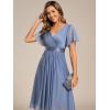 imageEverPretty Womens Elegant V Neck Pleated Short Sleeves Glitter A Line Midi Wedding Guest Dress 52159Dusty Blue