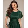 imageEverPretty Womens Glitter High Low Round Neck Short Sleeves Pleated Wedding Guest Dresses 55159Dark Green
