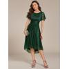 imageEverPretty Womens Glitter High Low Round Neck Short Sleeves Pleated Wedding Guest Dresses 55159Dark Green