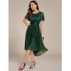 imageEverPretty Womens Glitter High Low Round Neck Short Sleeves Pleated Wedding Guest Dresses 55159Dark Green