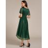 imageEverPretty Womens Glitter High Low Round Neck Short Sleeves Pleated Wedding Guest Dresses 55159Dark Green