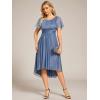 imageEverPretty Womens Glitter High Low Round Neck Short Sleeves Pleated Wedding Guest Dresses 55159Dusty Blue
