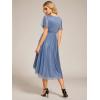 imageEverPretty Womens Glitter High Low Round Neck Short Sleeves Pleated Wedding Guest Dresses 55159Dusty Blue