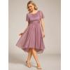 imageEverPretty Womens Glitter High Low Round Neck Short Sleeves Pleated Wedding Guest Dresses 55159Orchid